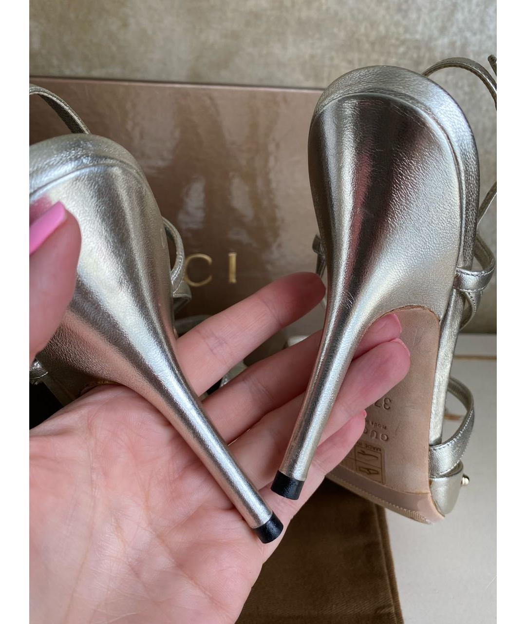 GUCCI Серебряные кожаные босоножки, фото 6
