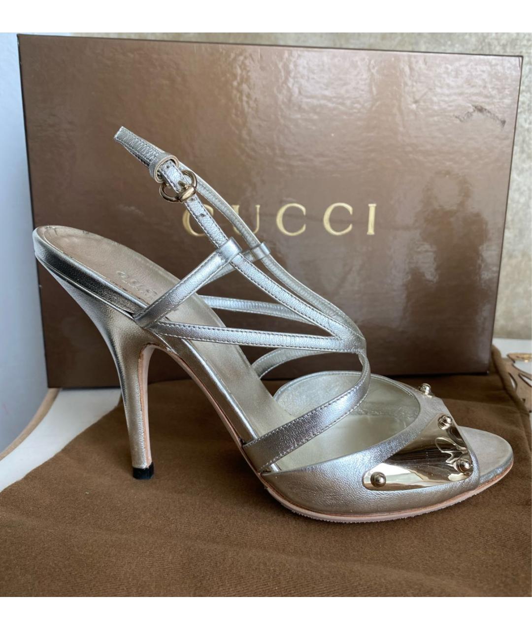 GUCCI Серебряные кожаные босоножки, фото 9