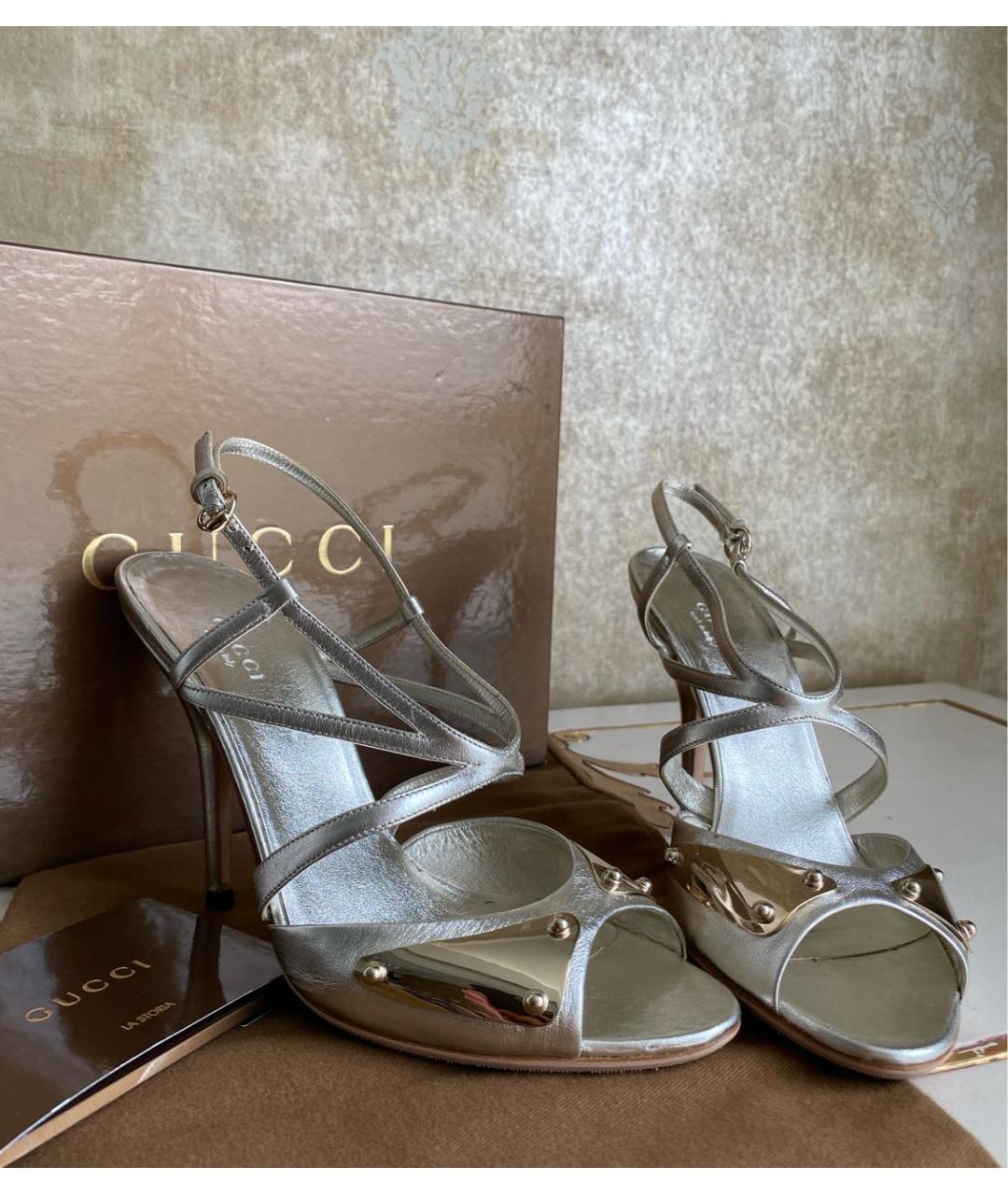 GUCCI Серебряные кожаные босоножки, фото 8
