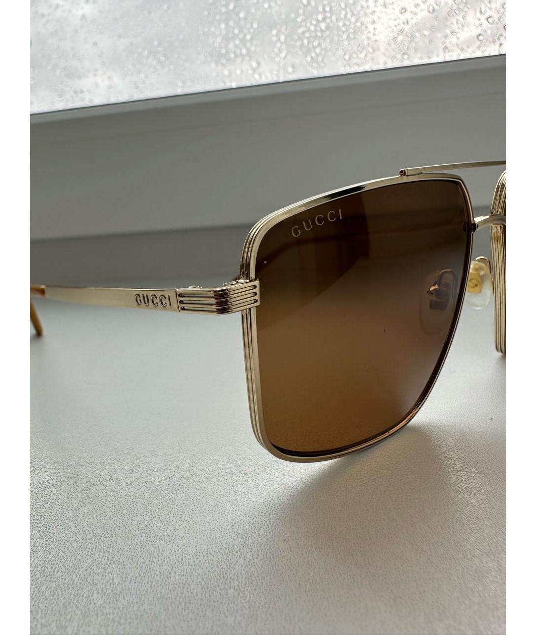 GUCCI Коричневые металлические солнцезащитные очки, фото 3