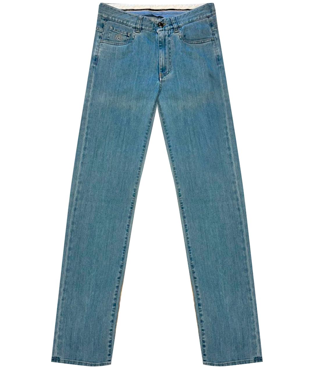 CANALI Голубые хлопко-эластановые прямые джинсы, фото 1