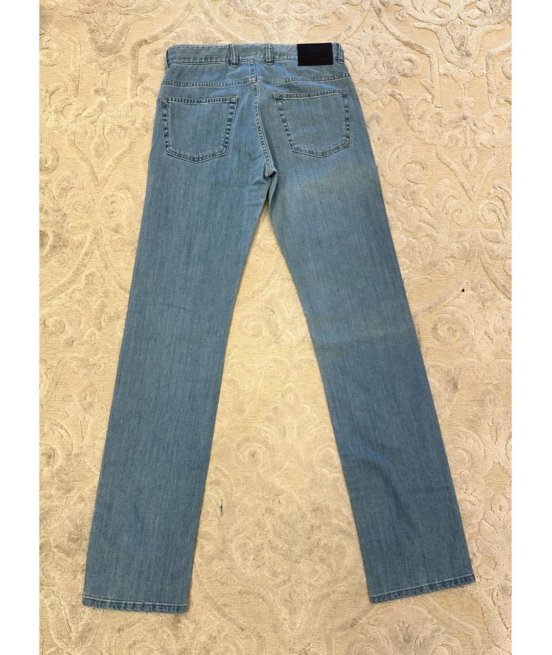 CANALI Голубые хлопко-эластановые прямые джинсы, фото 2
