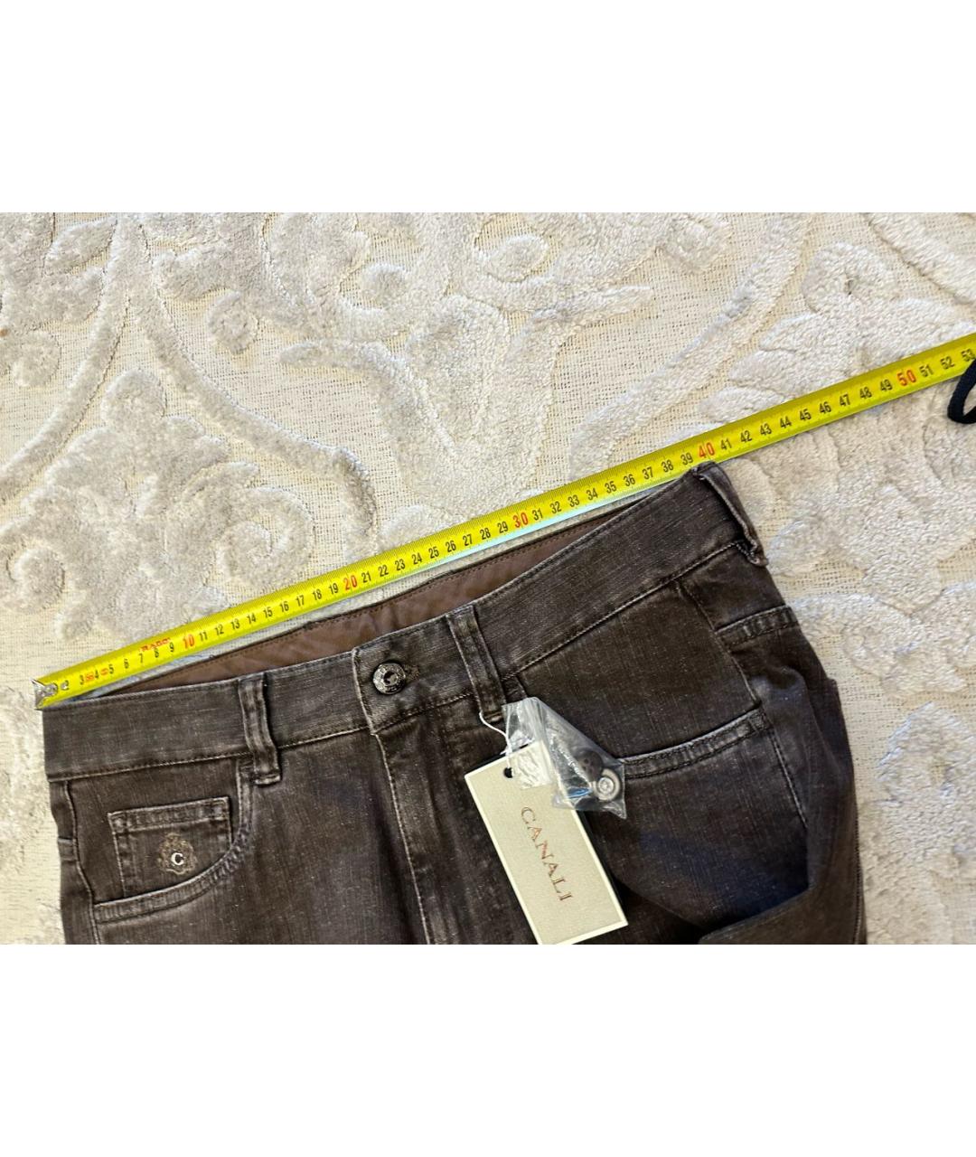 CANALI Коричневые хлопко-эластановые прямые джинсы, фото 5
