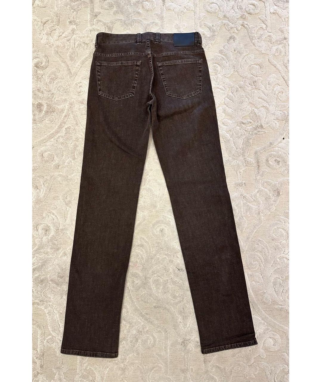 CANALI Коричневые хлопко-эластановые прямые джинсы, фото 2