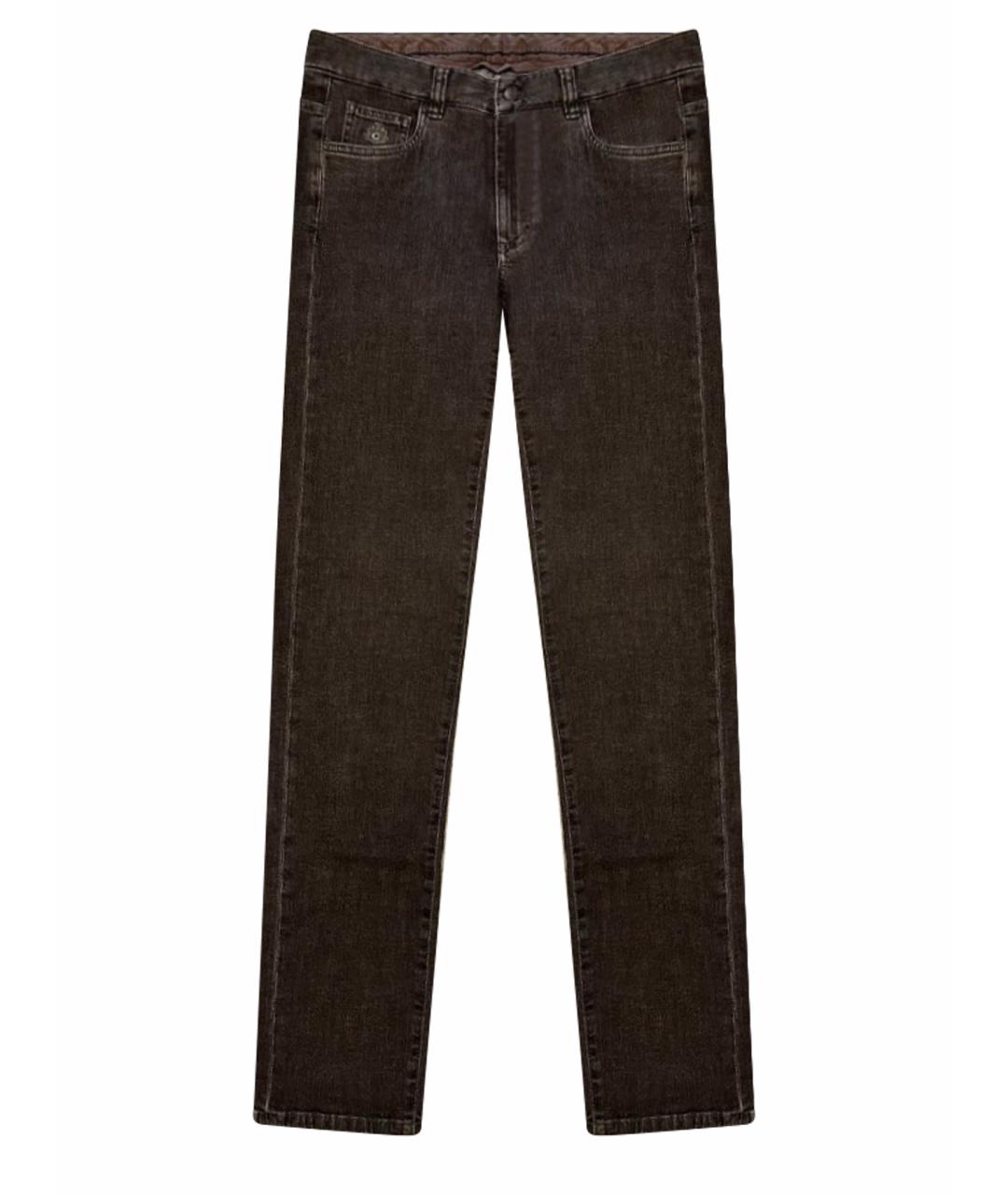 CANALI Коричневые хлопко-эластановые прямые джинсы, фото 1