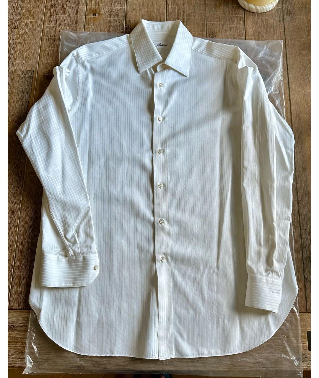 BRIONI Белая хлопко-шелковая классическая рубашка, фото 5