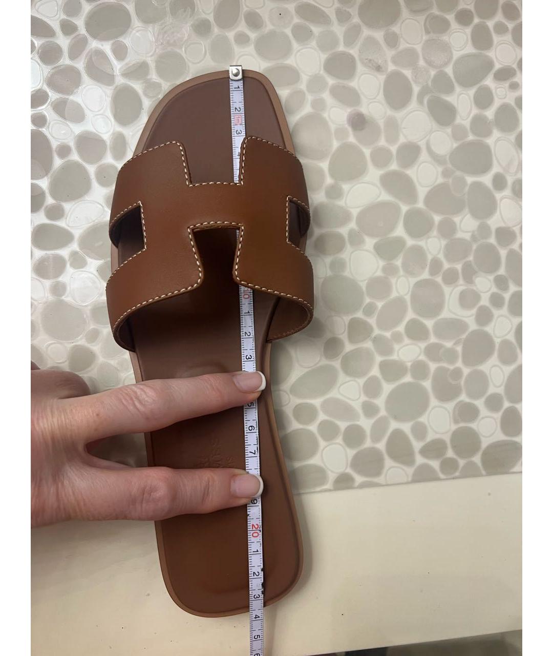 HERMES Коричневые кожаные шлепанцы, фото 3