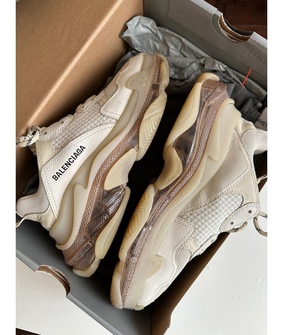 BALENCIAGA Бежевые кожаные кроссовки, фото 7