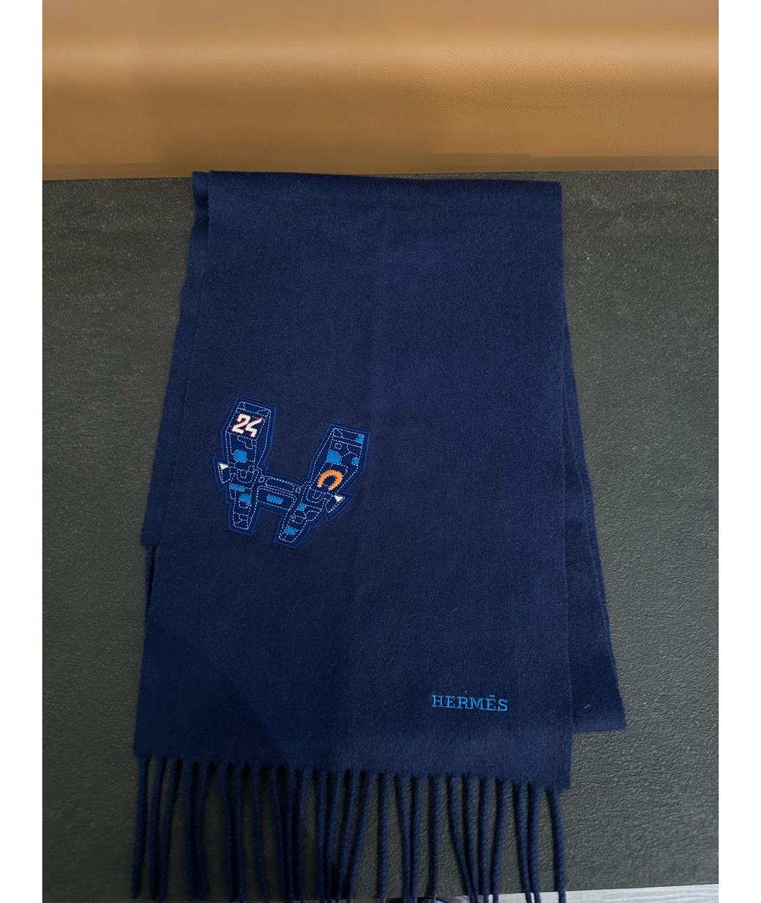 HERMES Темно-синий кашемировый шарф, фото 6