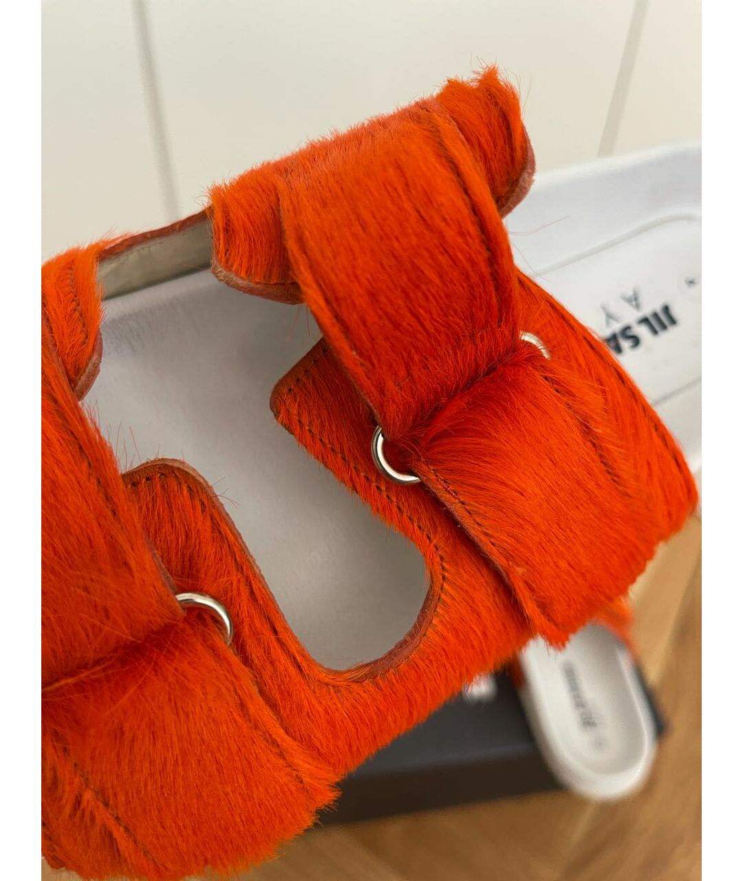 JIL SANDER NAVY Оранжевое кожаные сандалии, фото 6