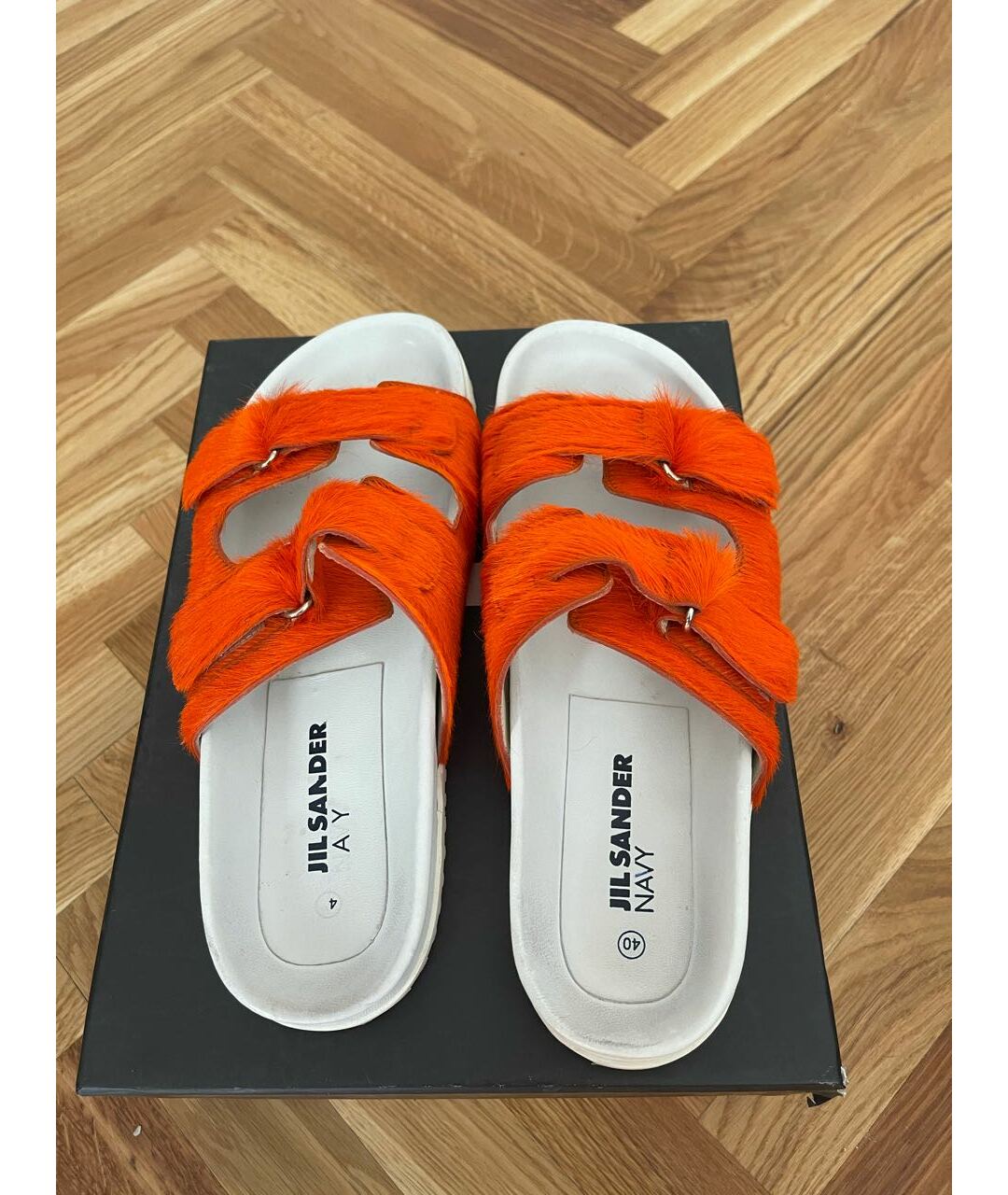 JIL SANDER NAVY Оранжевое кожаные сандалии, фото 3