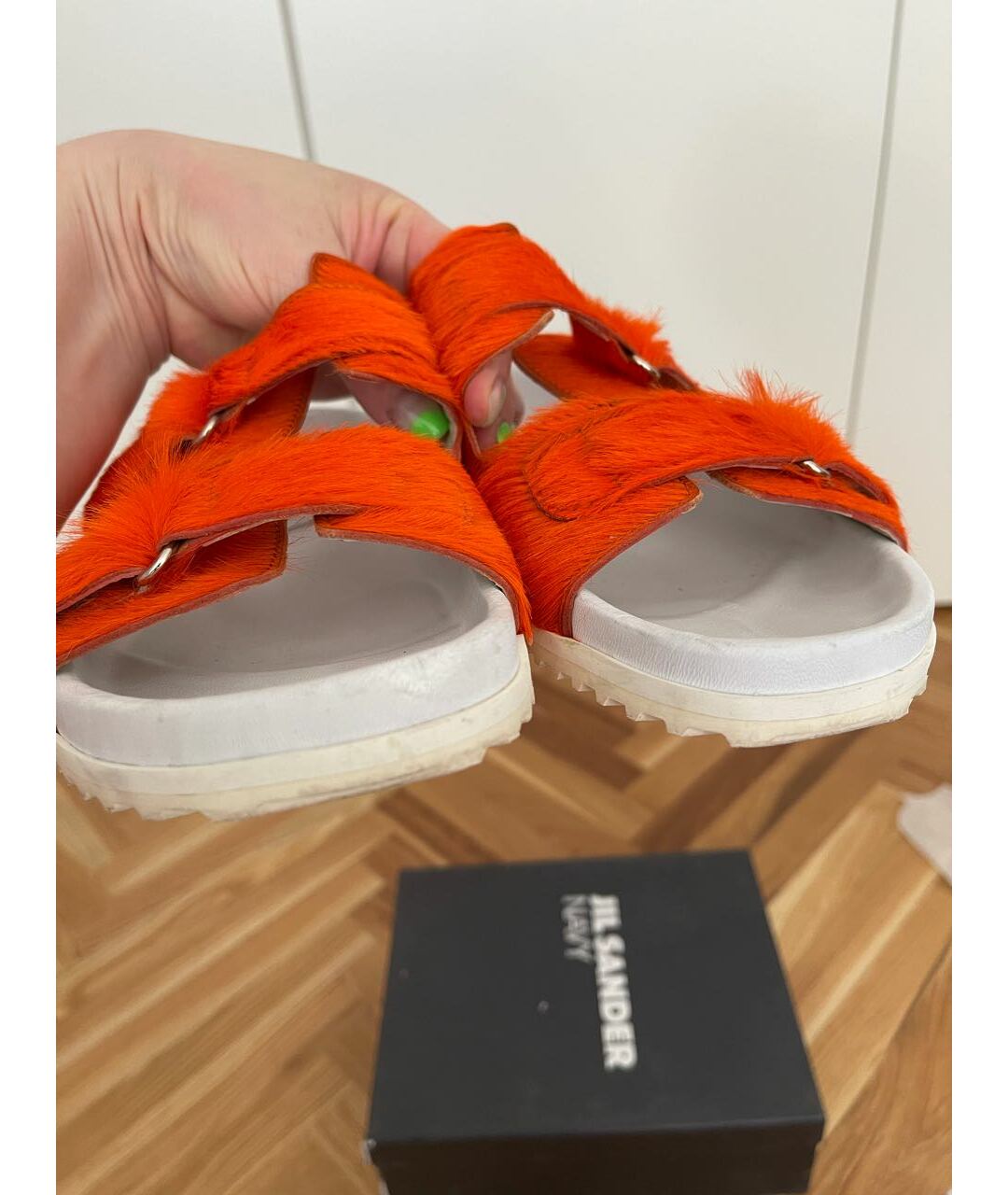 JIL SANDER NAVY Оранжевое кожаные сандалии, фото 4