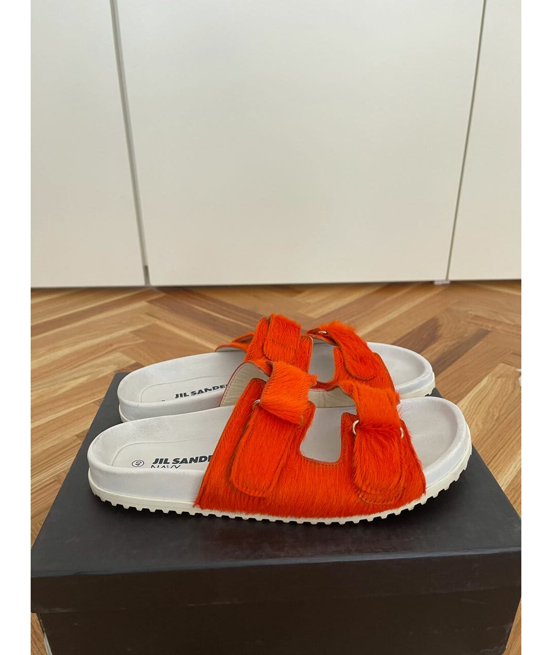 JIL SANDER NAVY Оранжевое кожаные сандалии, фото 7