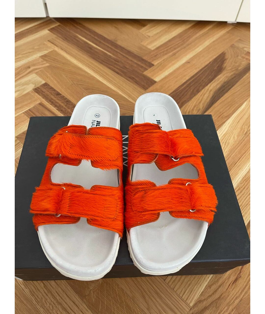 JIL SANDER NAVY Оранжевое кожаные сандалии, фото 2