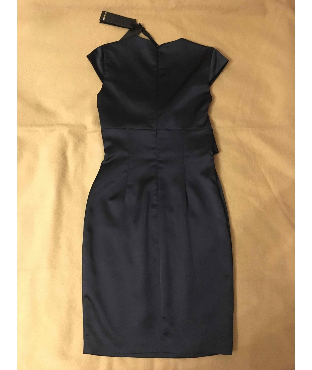 PINKO Темно-синее атласное коктейльное платье, фото 2
