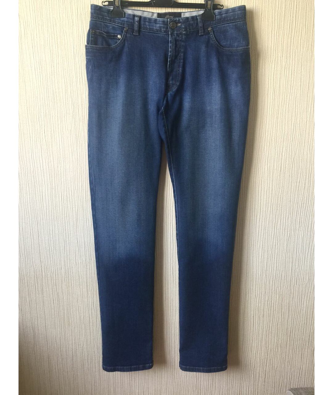 BRIONI Темно-синие хлопко-эластановые прямые джинсы, фото 9