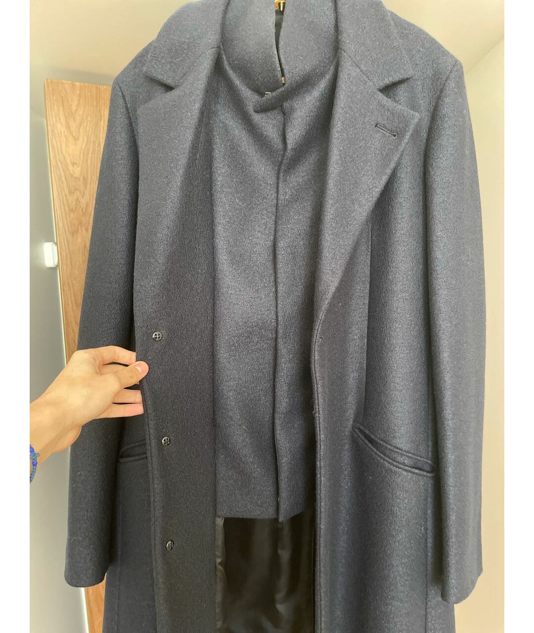 EMPORIO ARMANI Темно-синее шерстяное пальто, фото 3