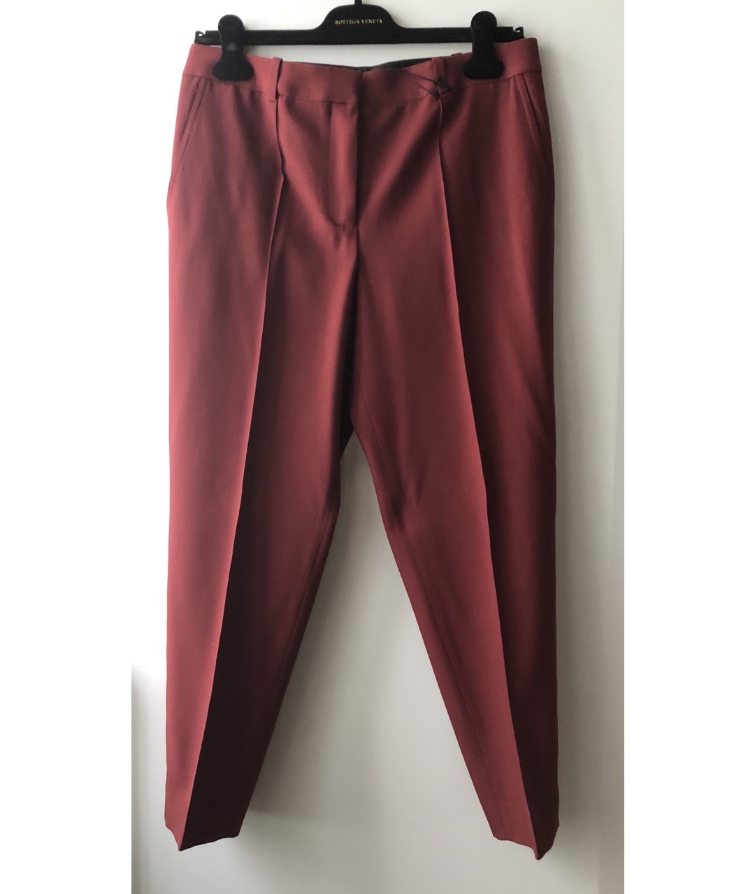 BOTTEGA VENETA Бордовые шерстяные брюки узкие, фото 7