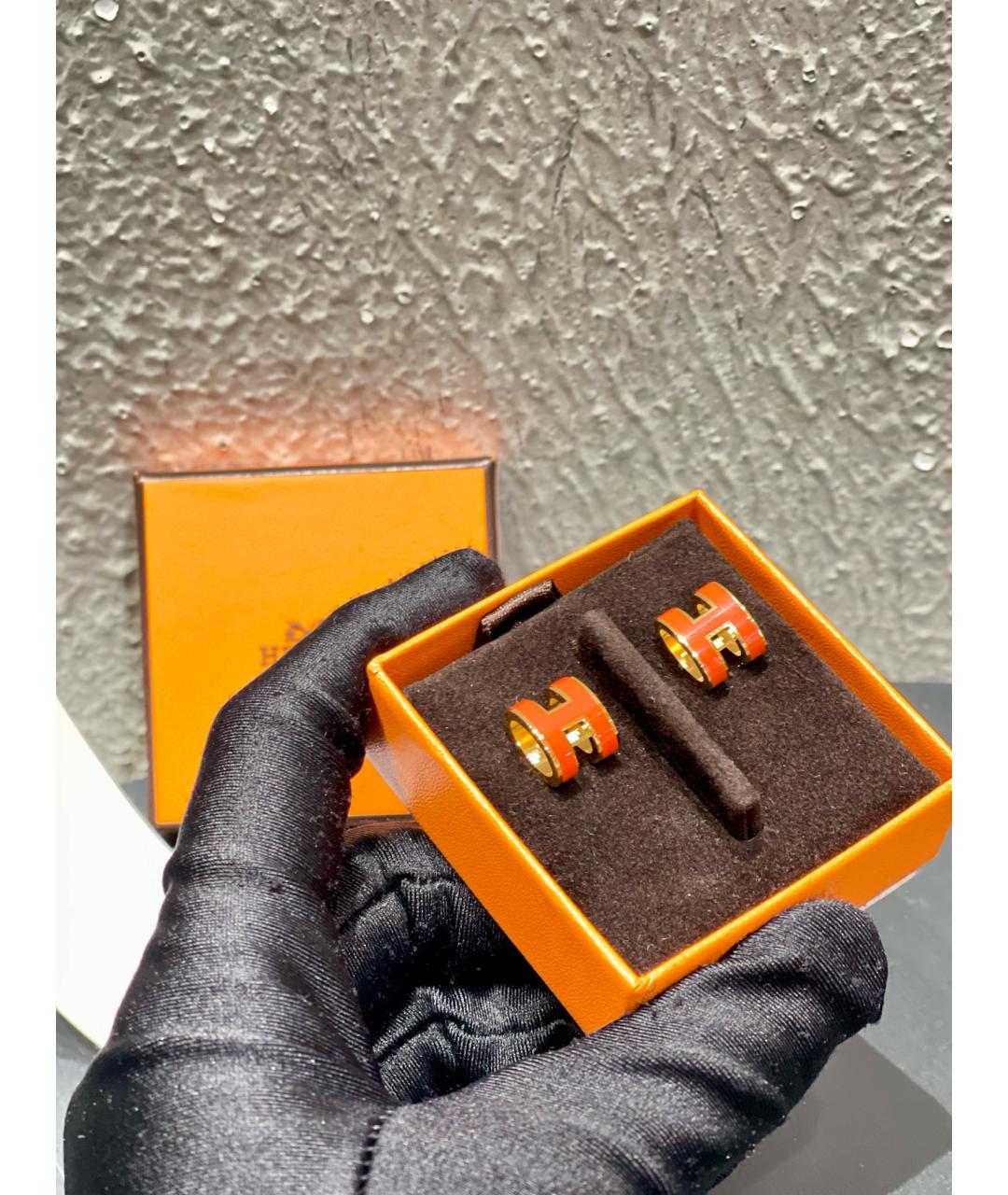 HERMES Оранжевое металлические серьги, фото 4