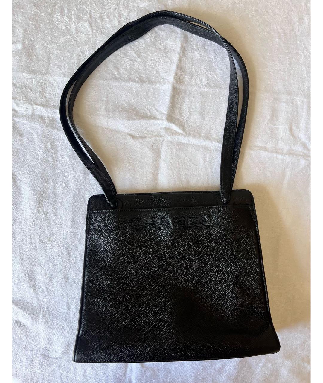CHANEL PRE-OWNED Черная кожаная сумка с короткими ручками, фото 9