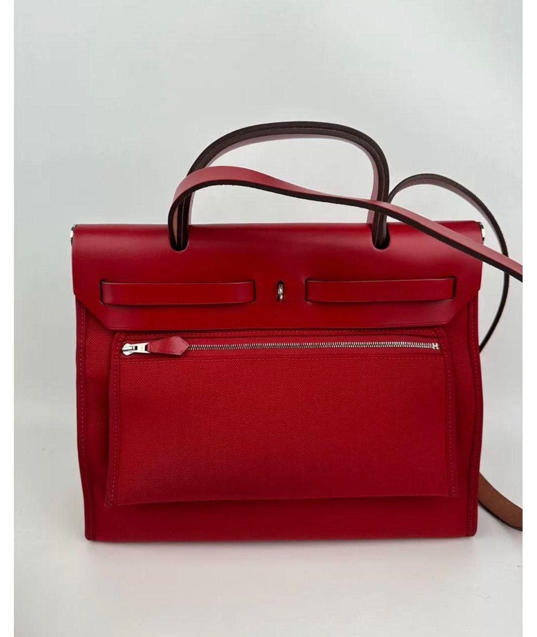 HERMES PRE-OWNED Красная тканевая сумка с короткими ручками, фото 3