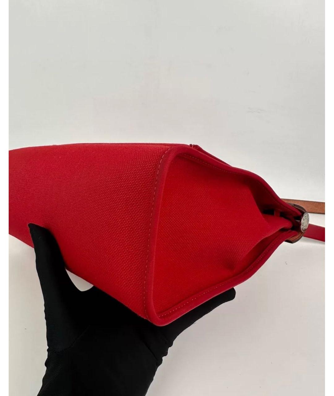 HERMES Красная тканевая сумка с короткими ручками, фото 6