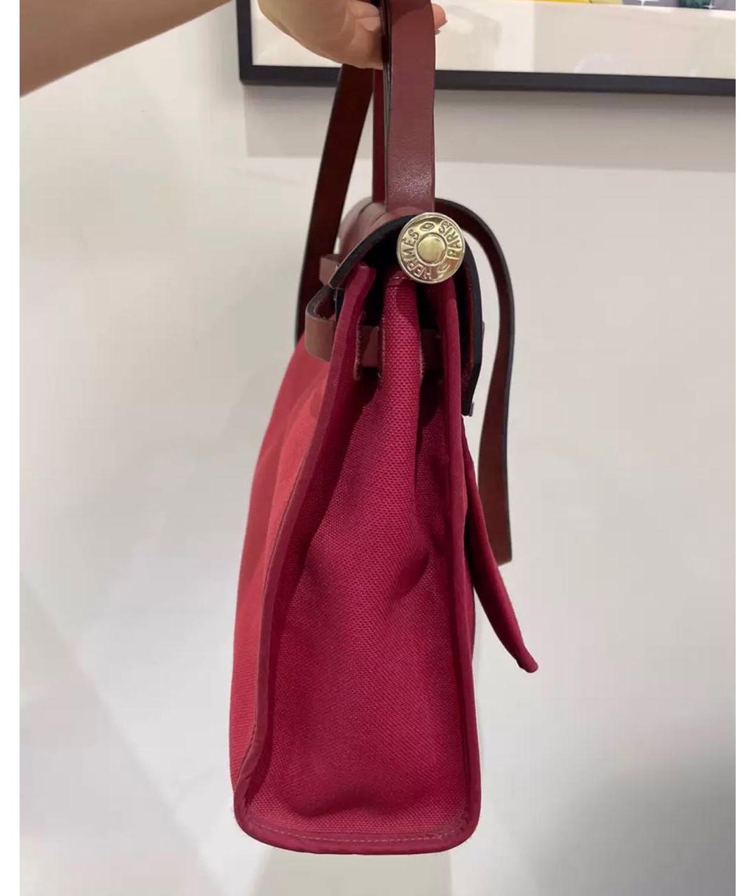 HERMES PRE-OWNED Бордовая тканевая сумка с короткими ручками, фото 4