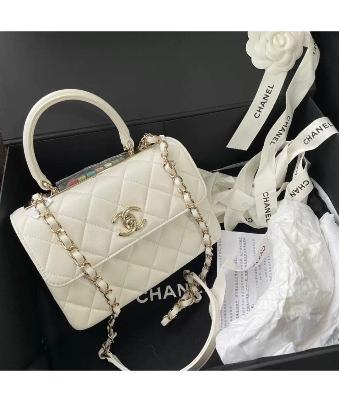 CHANEL PRE-OWNED Белая кожаная сумка с короткими ручками, фото 4