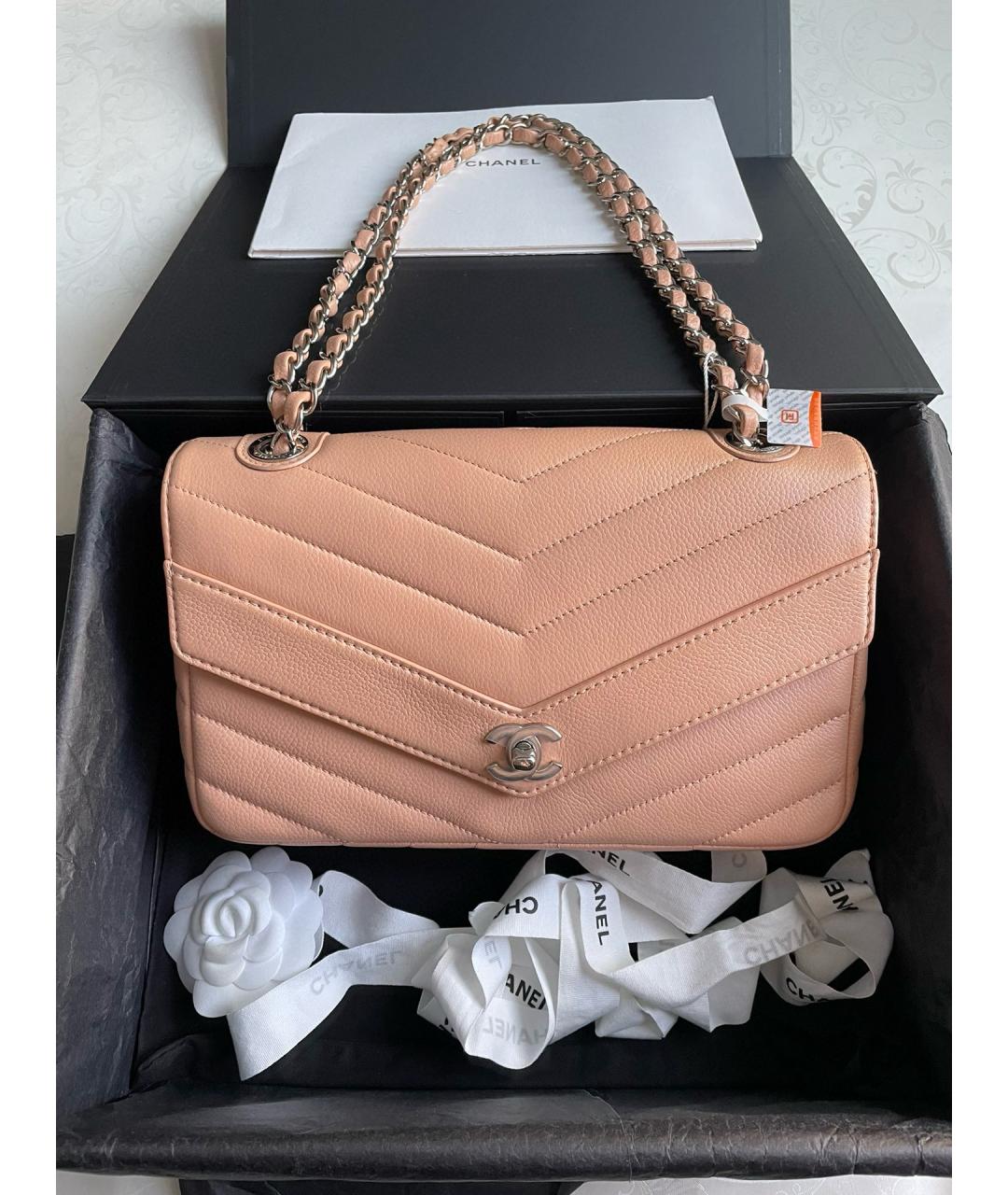CHANEL Бежевая кожаная сумка через плечо, фото 7