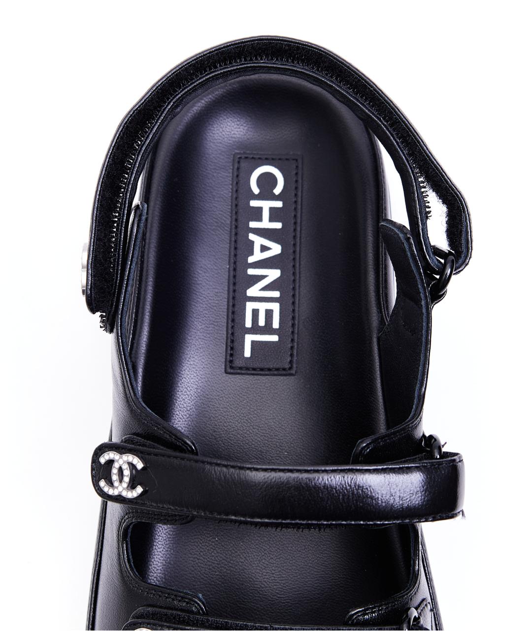 CHANEL Черные кожаные сандалии, фото 5