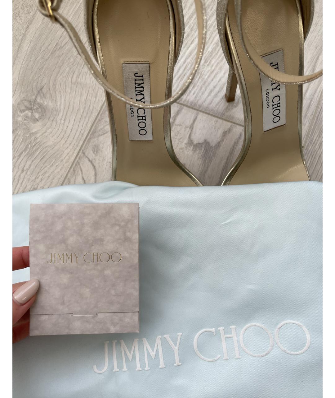 JIMMY CHOO Серебряные кожаные свадебные туфли на высоком каблуке, фото 6
