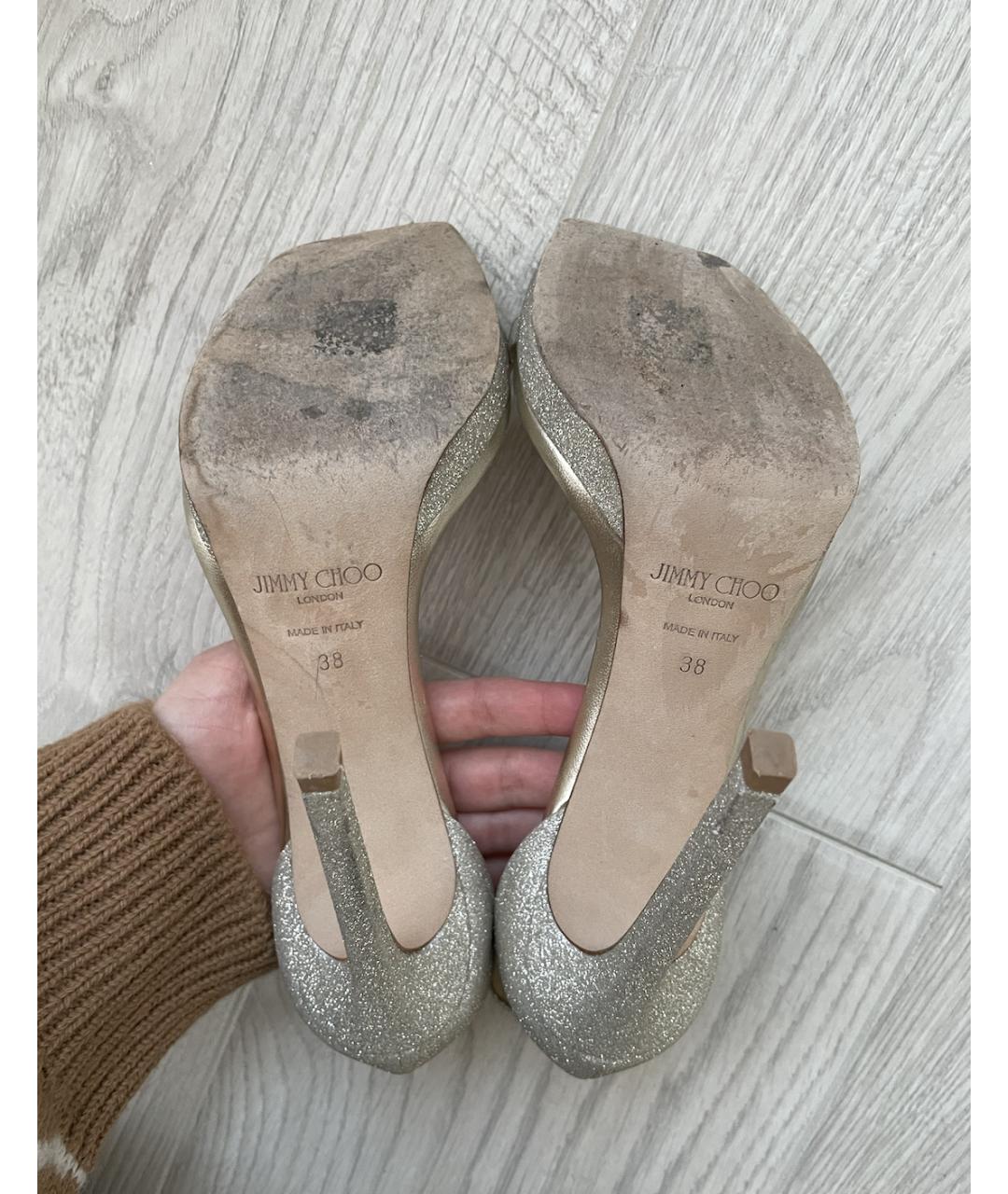 JIMMY CHOO Серебряные кожаные свадебные туфли на высоком каблуке, фото 5