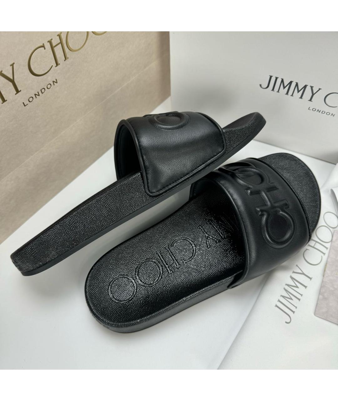 JIMMY CHOO Черные кожаные шлепанцы, фото 9