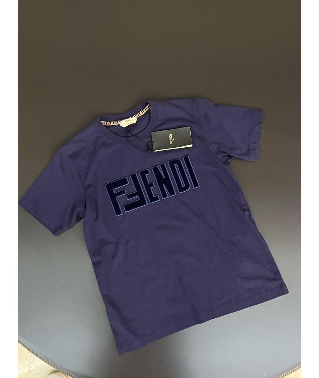 FENDI Темно-синяя хлопковая футболка, фото 2