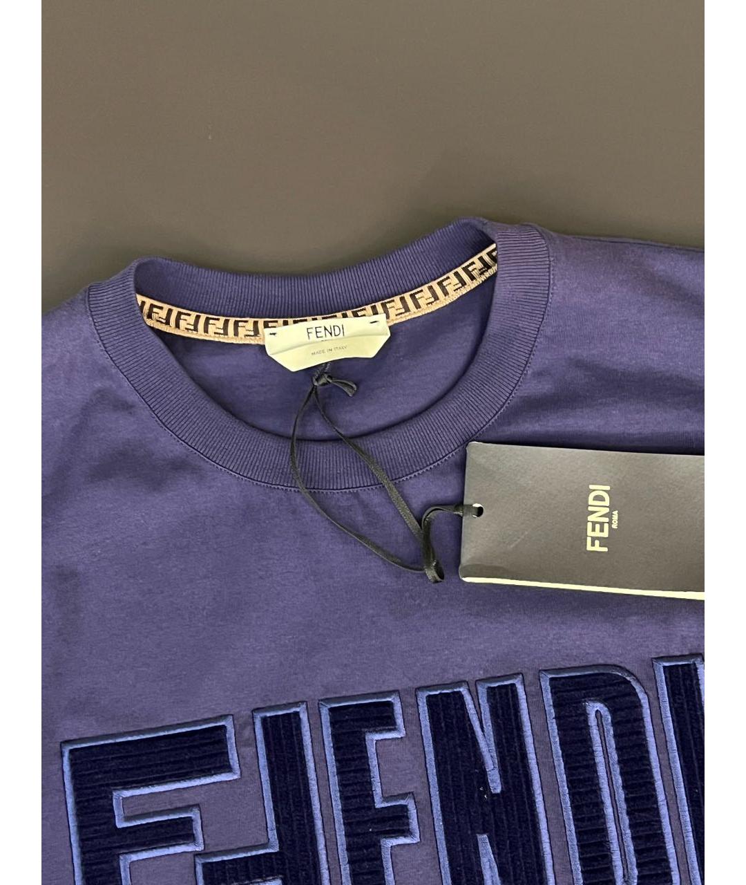 FENDI Темно-синяя хлопковая футболка, фото 3