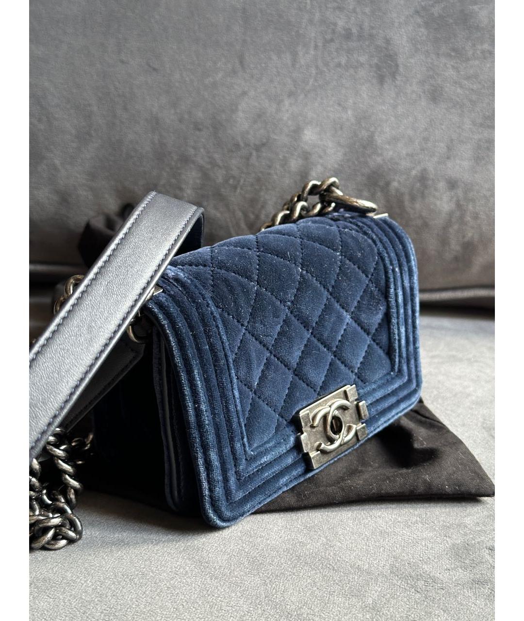 CHANEL Темно-синяя бархатная сумка через плечо, фото 4