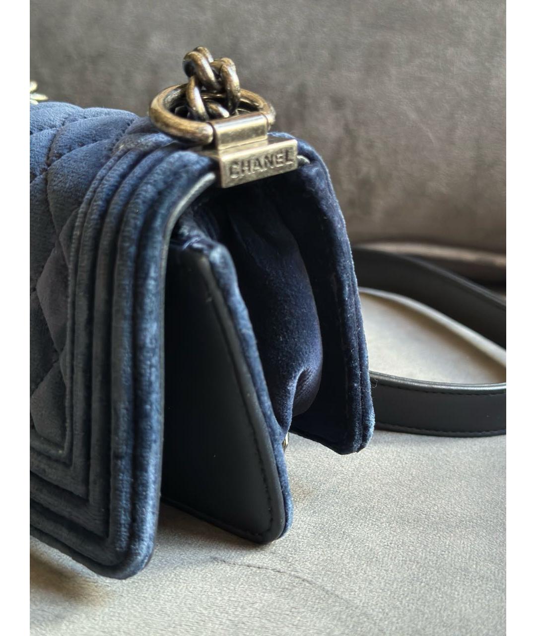 CHANEL Темно-синяя бархатная сумка через плечо, фото 8