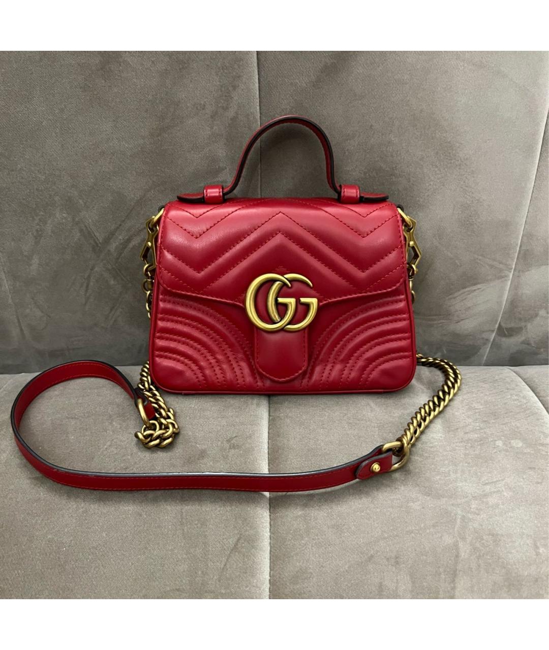 GUCCI Красная кожаная сумка с короткими ручками, фото 8