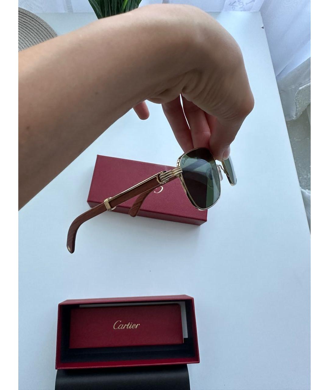 CARTIER Золотые деревянные солнцезащитные очки, фото 2