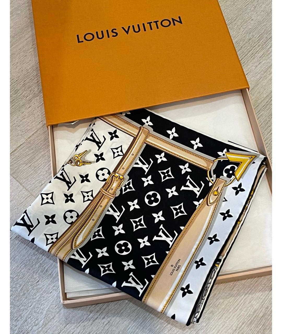 LOUIS VUITTON Черный шелковый платок, фото 7