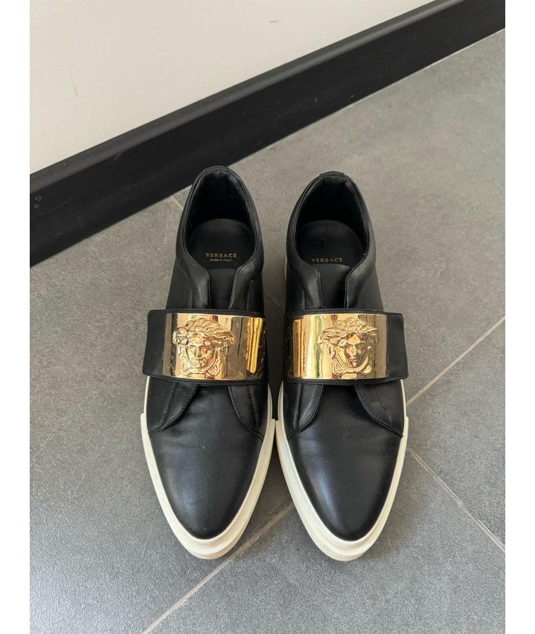 VERSACE Черные кожаные кроссовки, фото 2