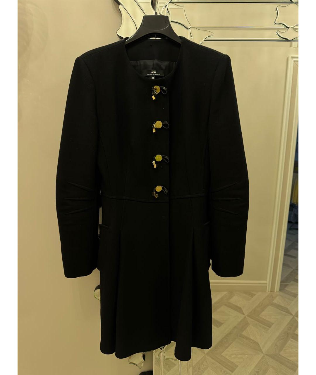 ELISABETTA FRANCHI Черное синтетическое пальто, фото 5