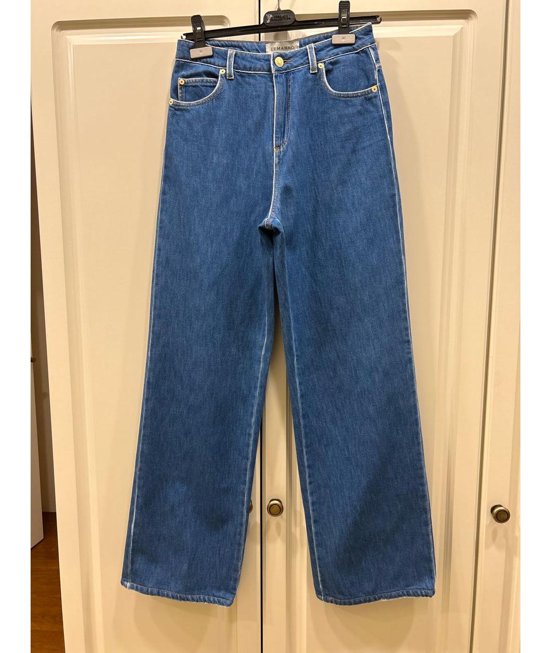 ERMANNO ERMANNO Синие хлопковые прямые джинсы, фото 5