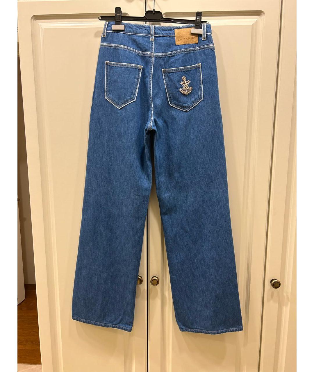 ERMANNO ERMANNO Синие хлопковые прямые джинсы, фото 2