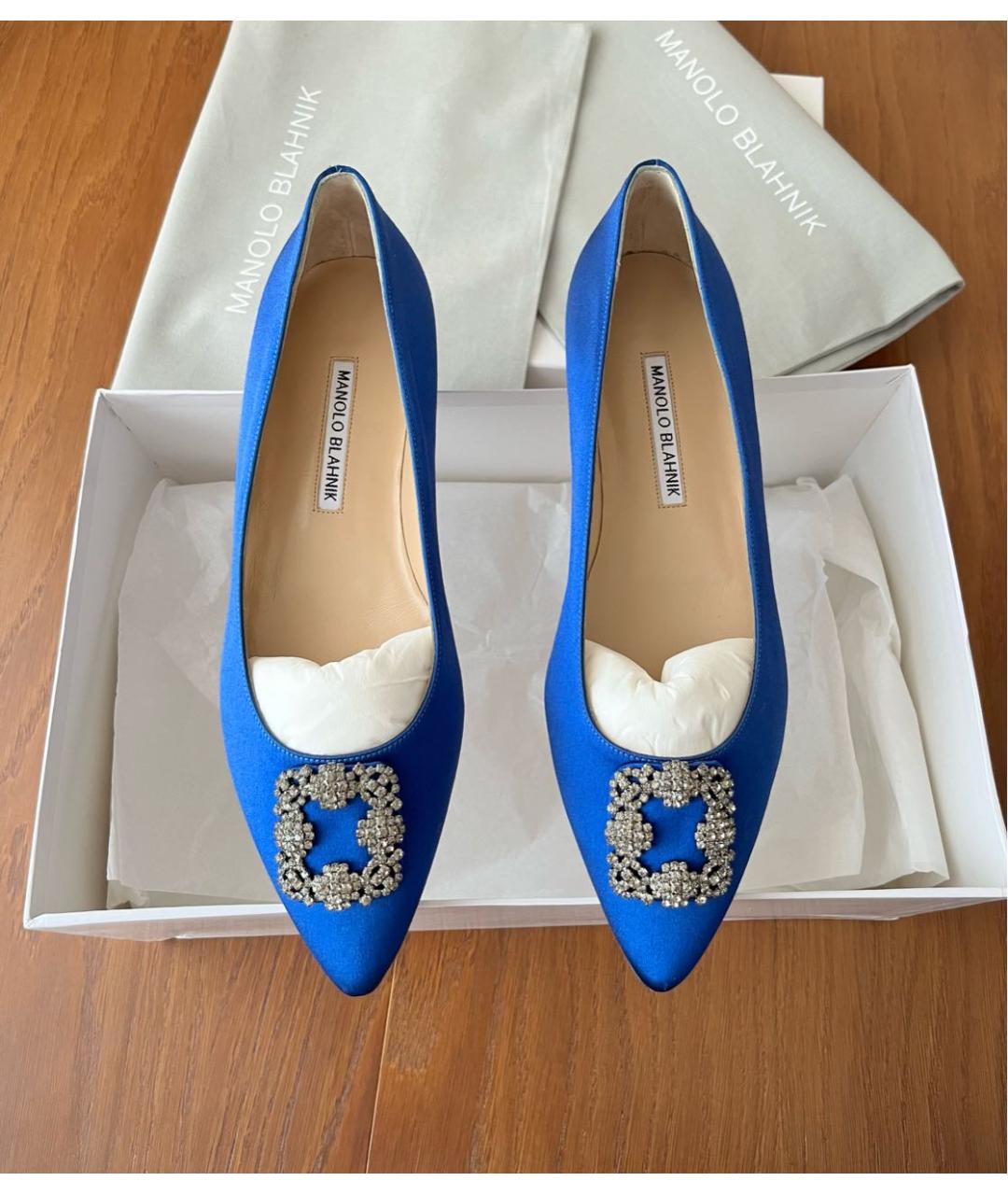 MANOLO BLAHNIK Синие текстильные туфли, фото 2