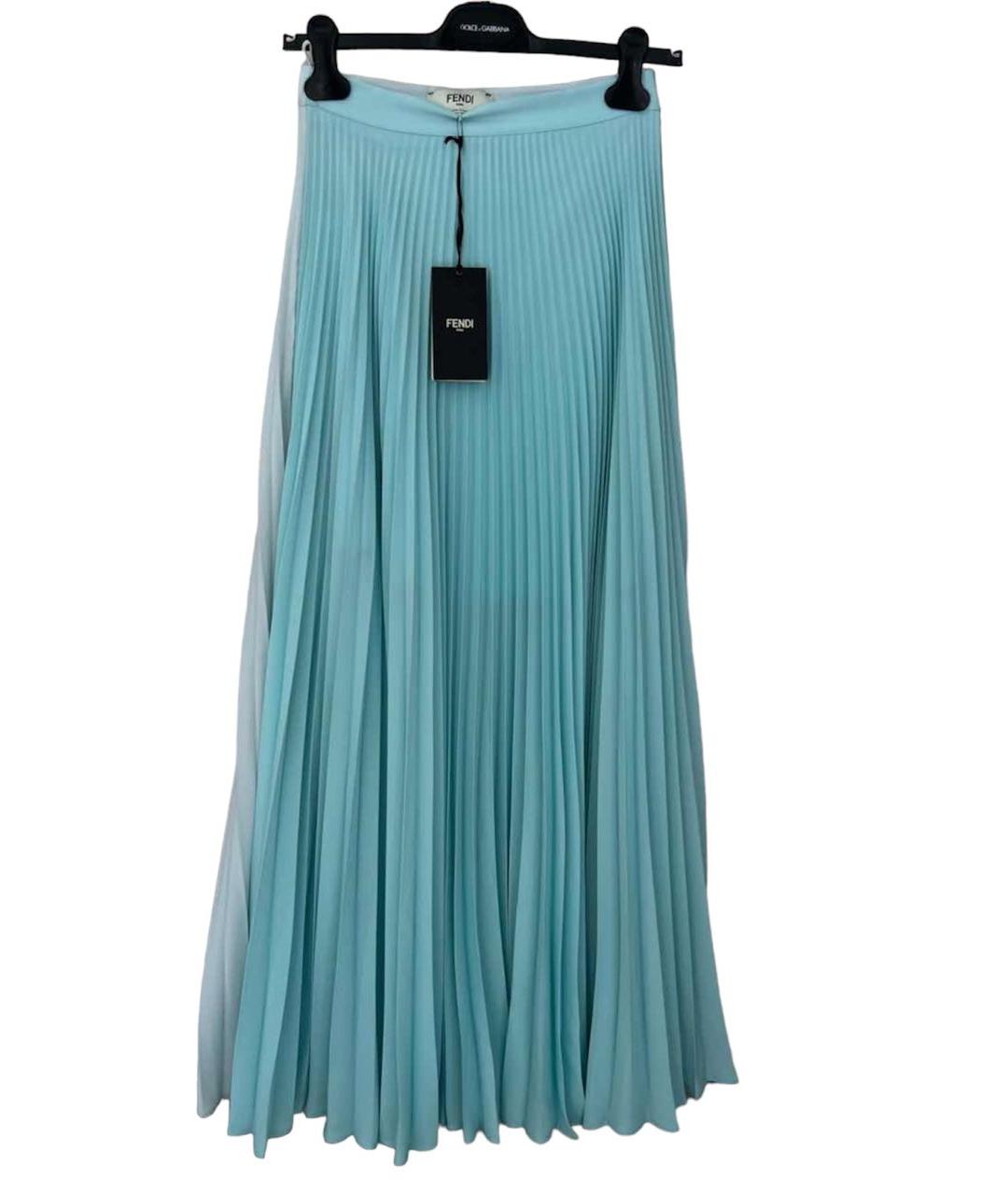 FENDI Голубая шелковая юбка миди, фото 7