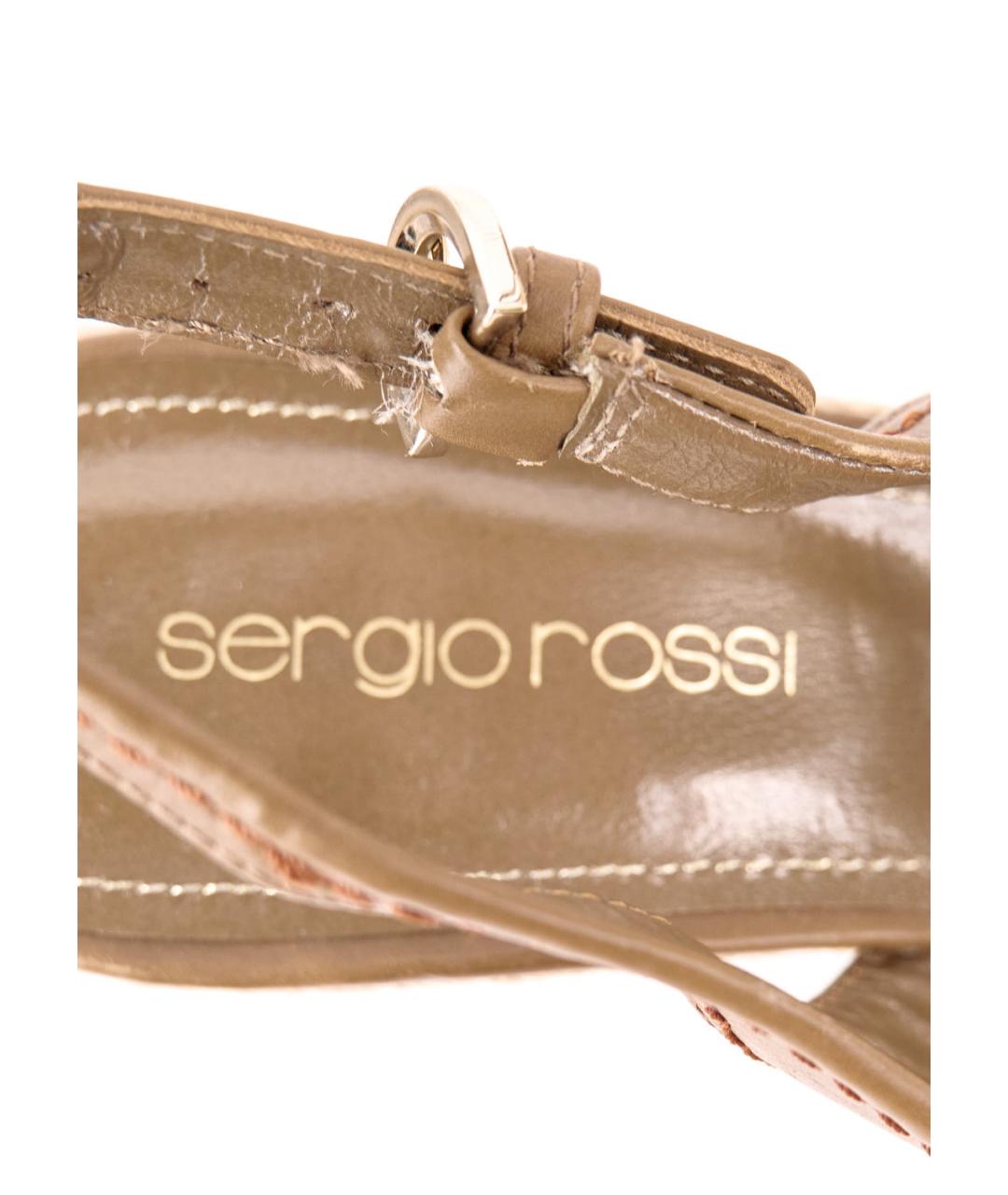 SERGIO ROSSI Бежевые кожаные босоножки, фото 5