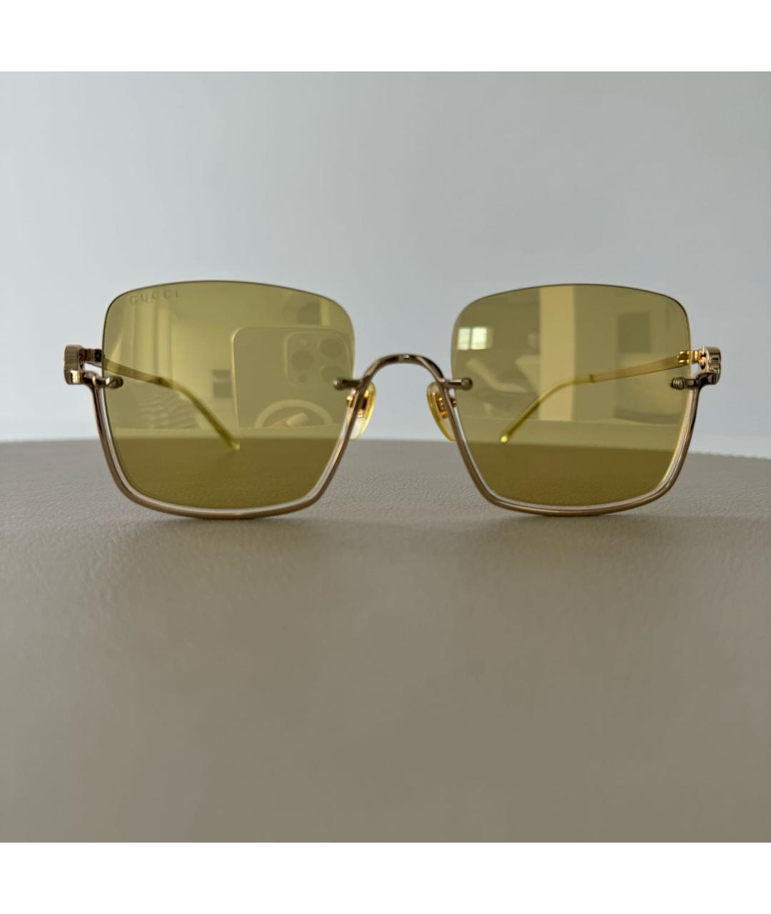 GUCCI Золотые металлические солнцезащитные очки, фото 9