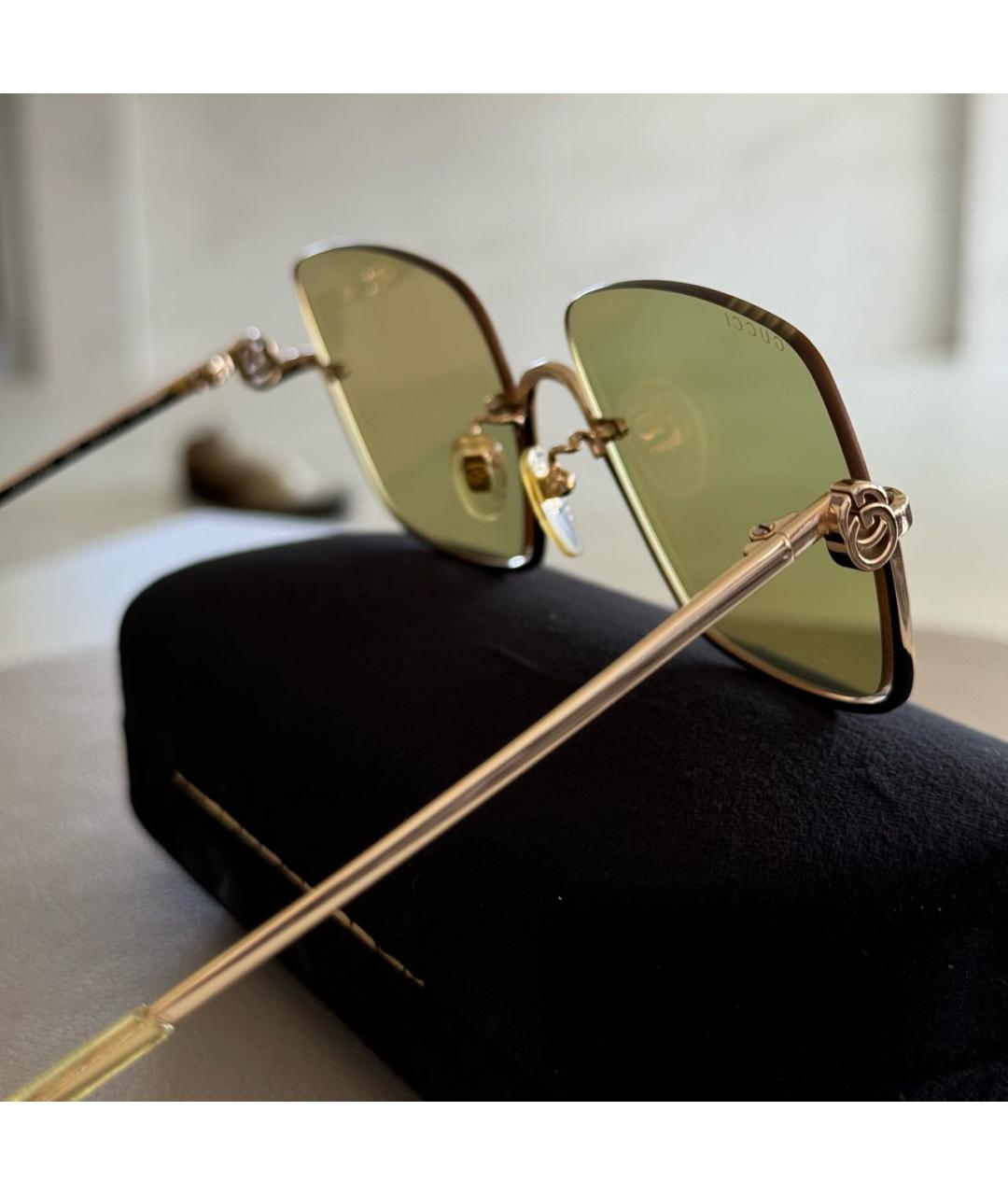 GUCCI Золотые металлические солнцезащитные очки, фото 4