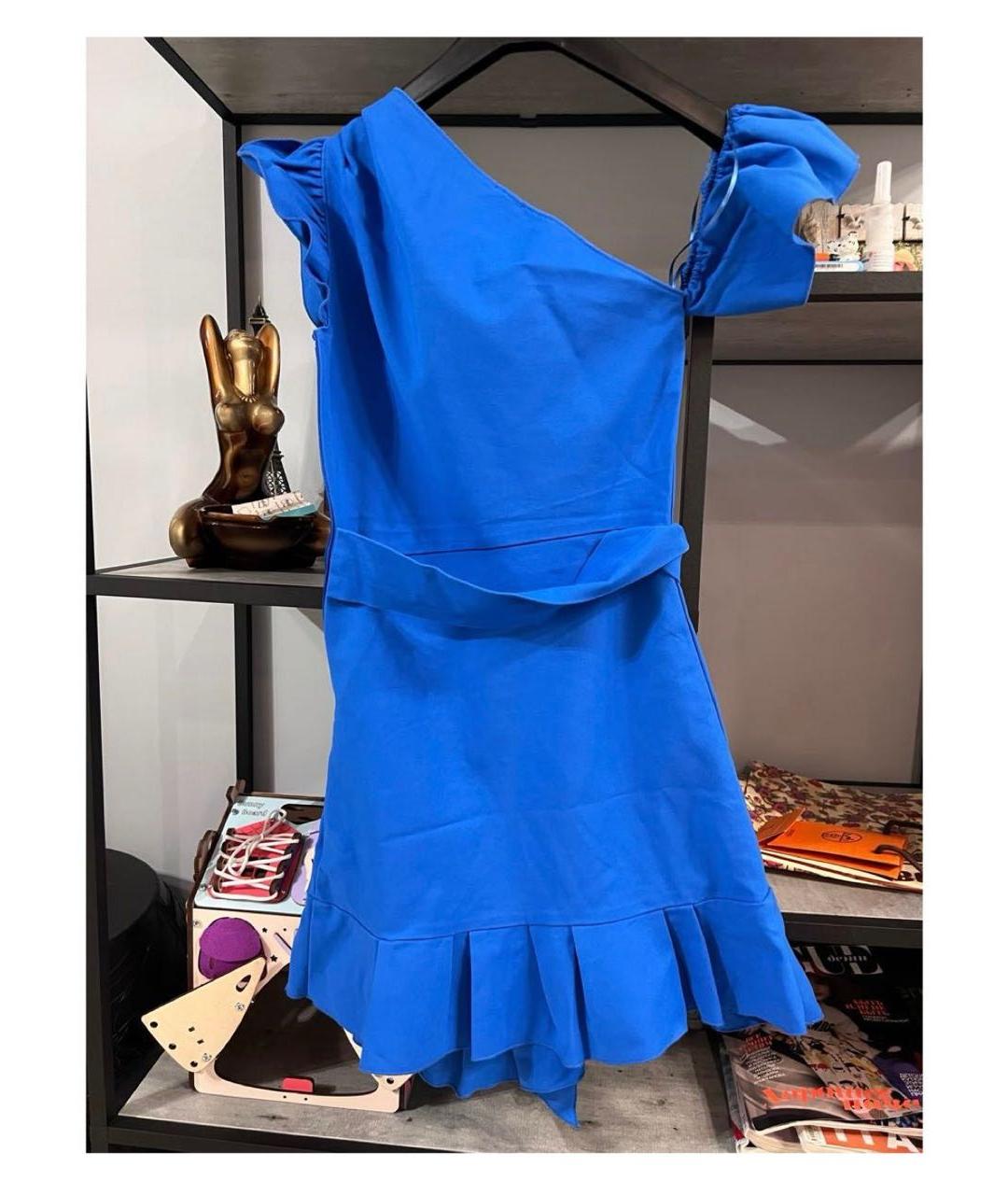 PINKO Синее хлопко-эластановое коктейльное платье, фото 2